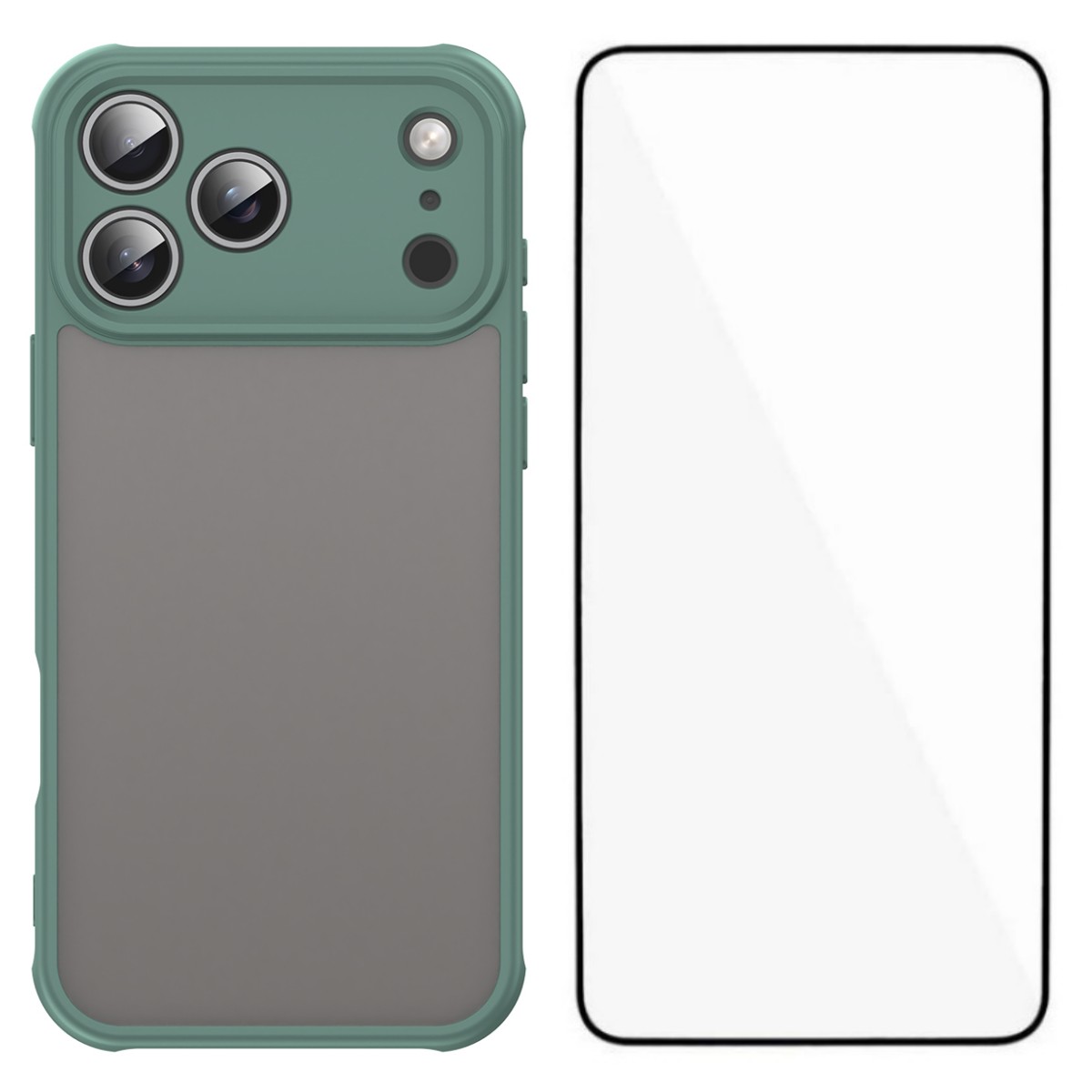 For iPhone 17 Pro Case with Screen Film WANLONFENG FD Series Skin Touch TPU PC Phone Back Cover - Green