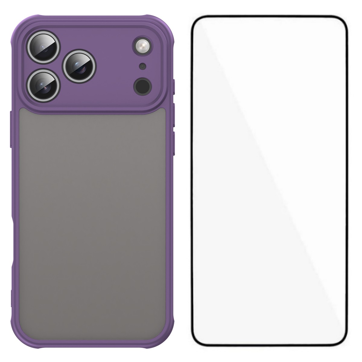 For iPhone 17 Pro Case with Screen Film WANLONFENG FD Series Skin Touch TPU PC Phone Back Cover - Purple