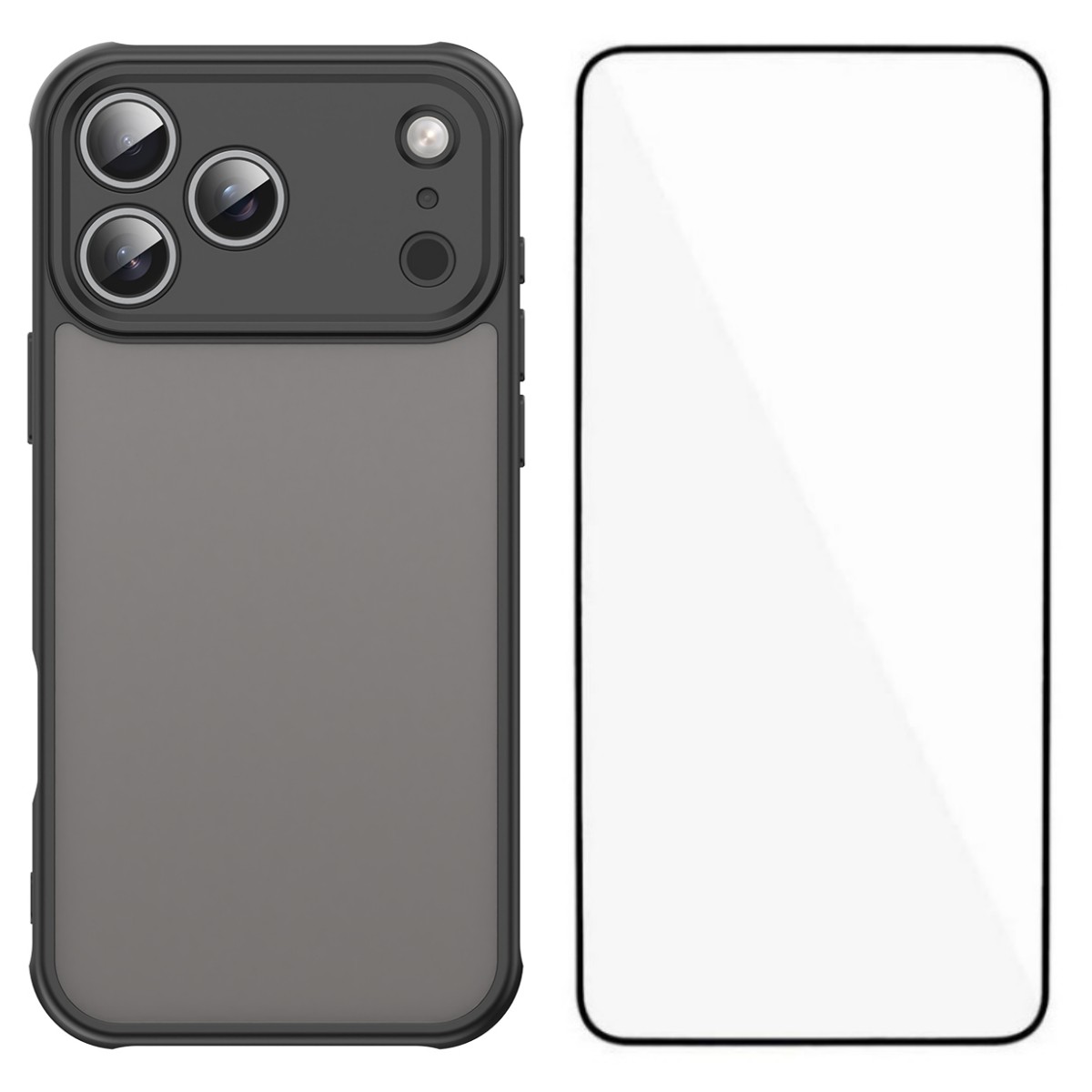 For iPhone 17 Pro Max Case with Screen Film WANLONFENG FD Series Skin Touch TPU PC Phone Back Cover - Black