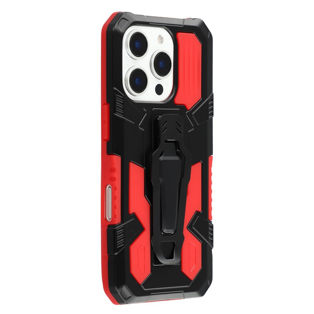 For iPhone 16 Pro Case with Kickstand Belt Clip Design TPU + PC Phone Back Cover - Red