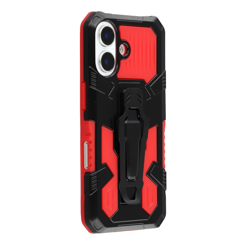 For iPhone 16 Plus Case with Kickstand Belt Clip Design TPU + PC Phone Back Cover - Red