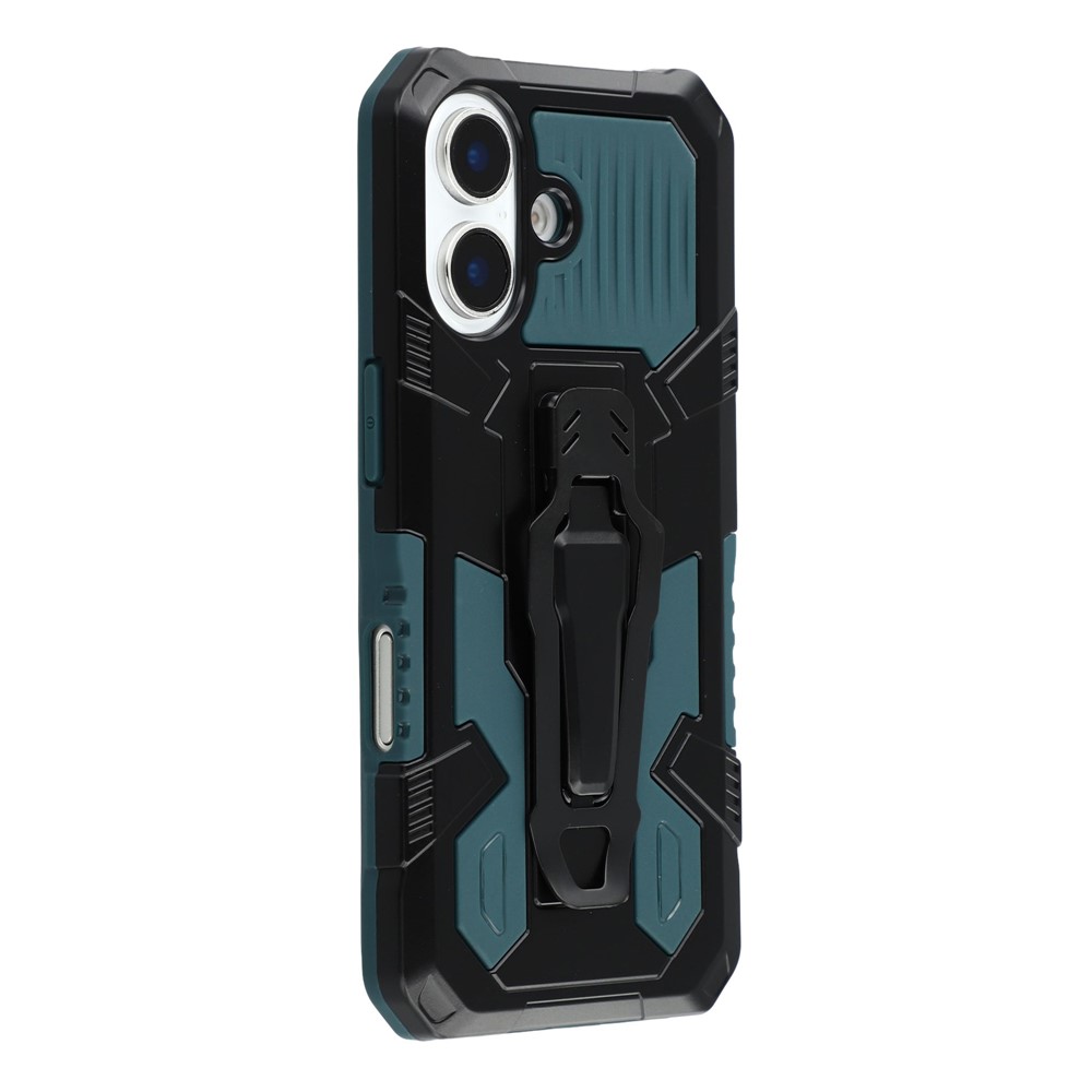 For iPhone 16 Plus Case with Kickstand Belt Clip Design TPU + PC Phone Back Cover - Green