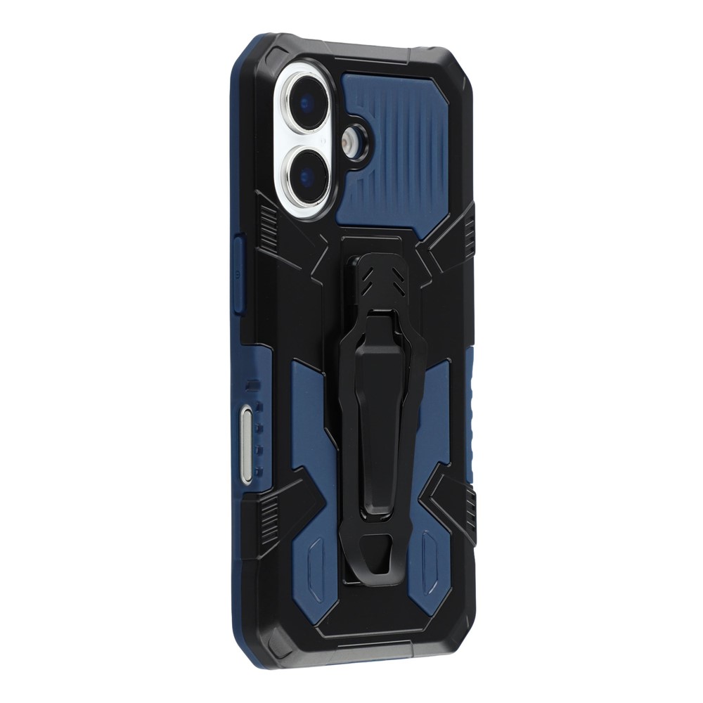 For iPhone 16 Plus Case with Kickstand Belt Clip Design TPU + PC Phone Back Cover - Blue