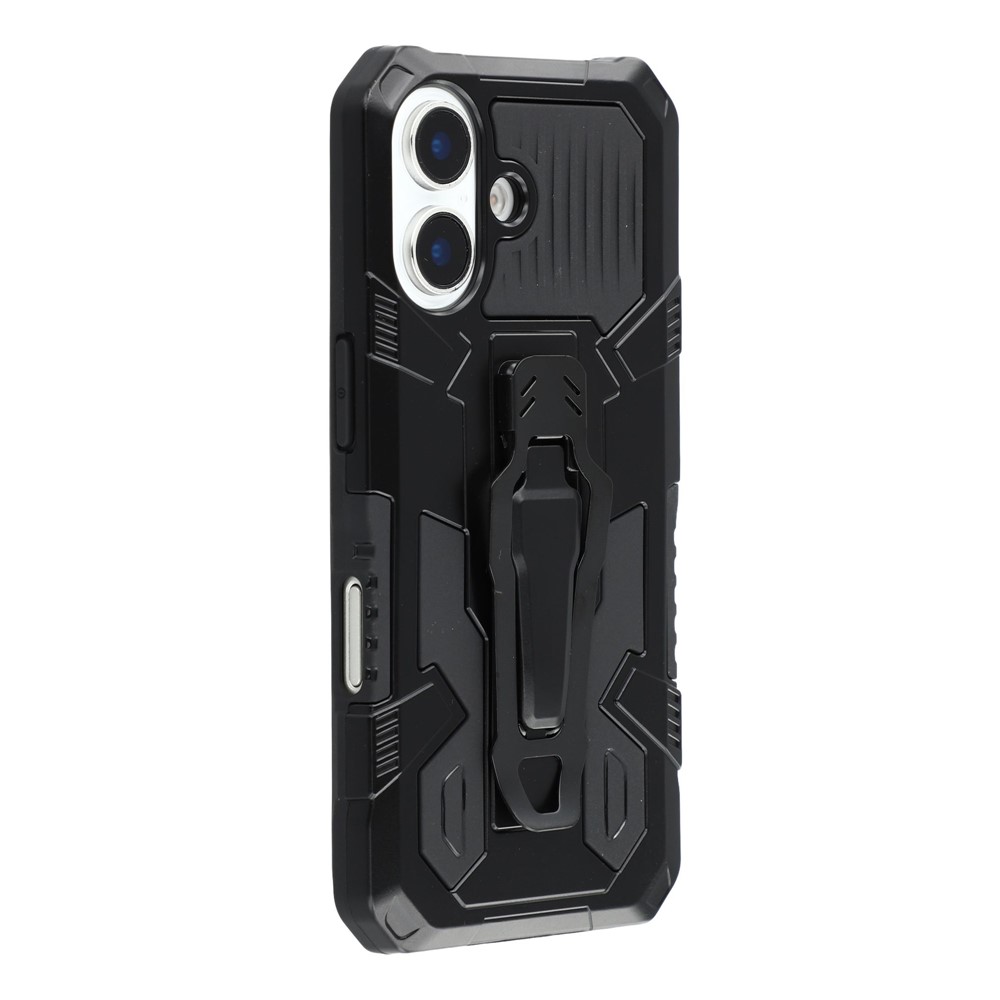 For iPhone 16 Plus Case with Kickstand Belt Clip Design TPU + PC Phone Back Cover - Black