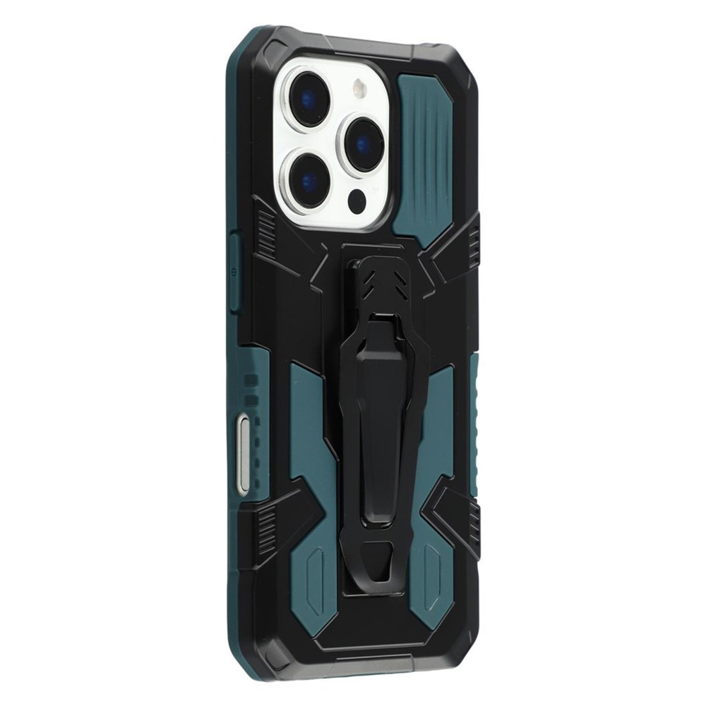 For iPhone 16 Pro Max Case with Kickstand Belt Clip Design TPU + PC Phone Back Cover - Green