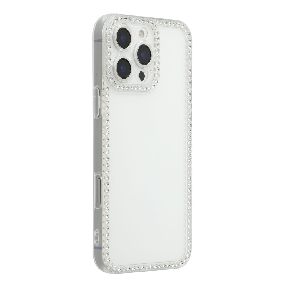 For iPhone 16 Pro TPU Case Rhinestone Decor Clear Phone Back Cover, Precise Cutout