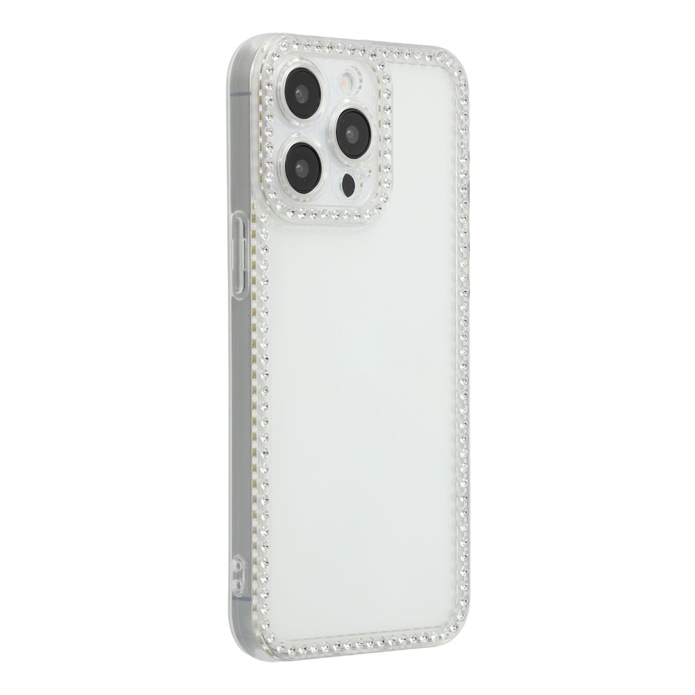 For iPhone 15 Pro TPU Case Rhinestone Decor Clear Phone Back Cover, Precise Cutout