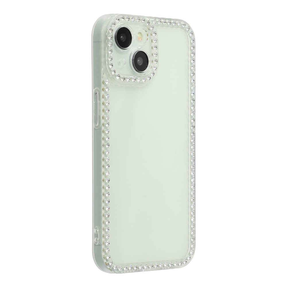 For iPhone 15 TPU Case Rhinestone Decor Clear Phone Back Cover, Precise Cutout