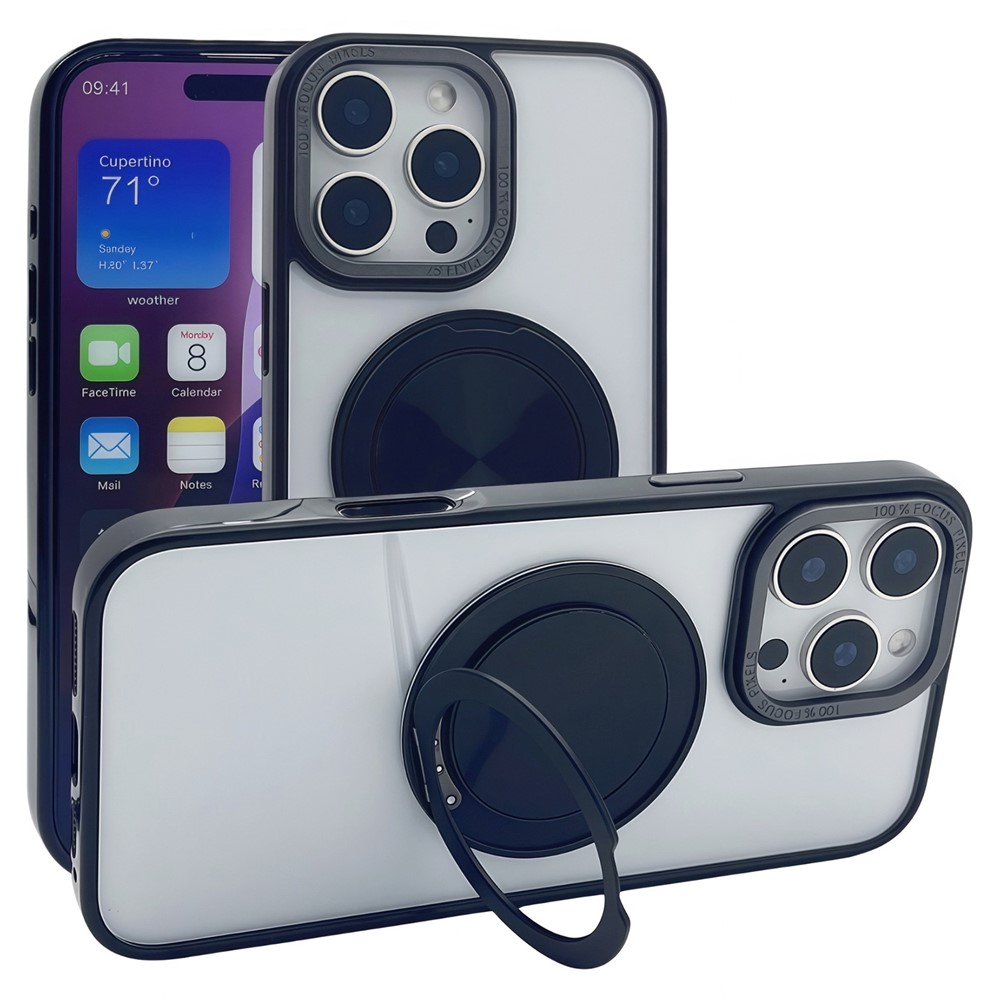 For iPhone 15 Pro Max Magnetic Case Acrylic TPU Phone Back Cover with Kickstand - Black