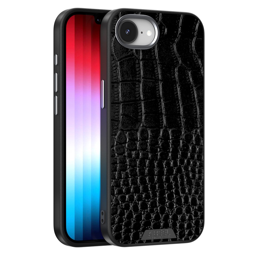 ABEEL For iPhone 16e Case Compatible with MagSafe Crocodile Texture Micro-Embossing Back Cover - Black