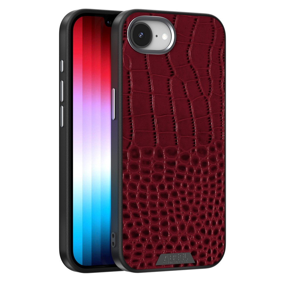 ABEEL For iPhone 16e Case Compatible with MagSafe Crocodile Texture Micro-Embossing Back Cover - Red