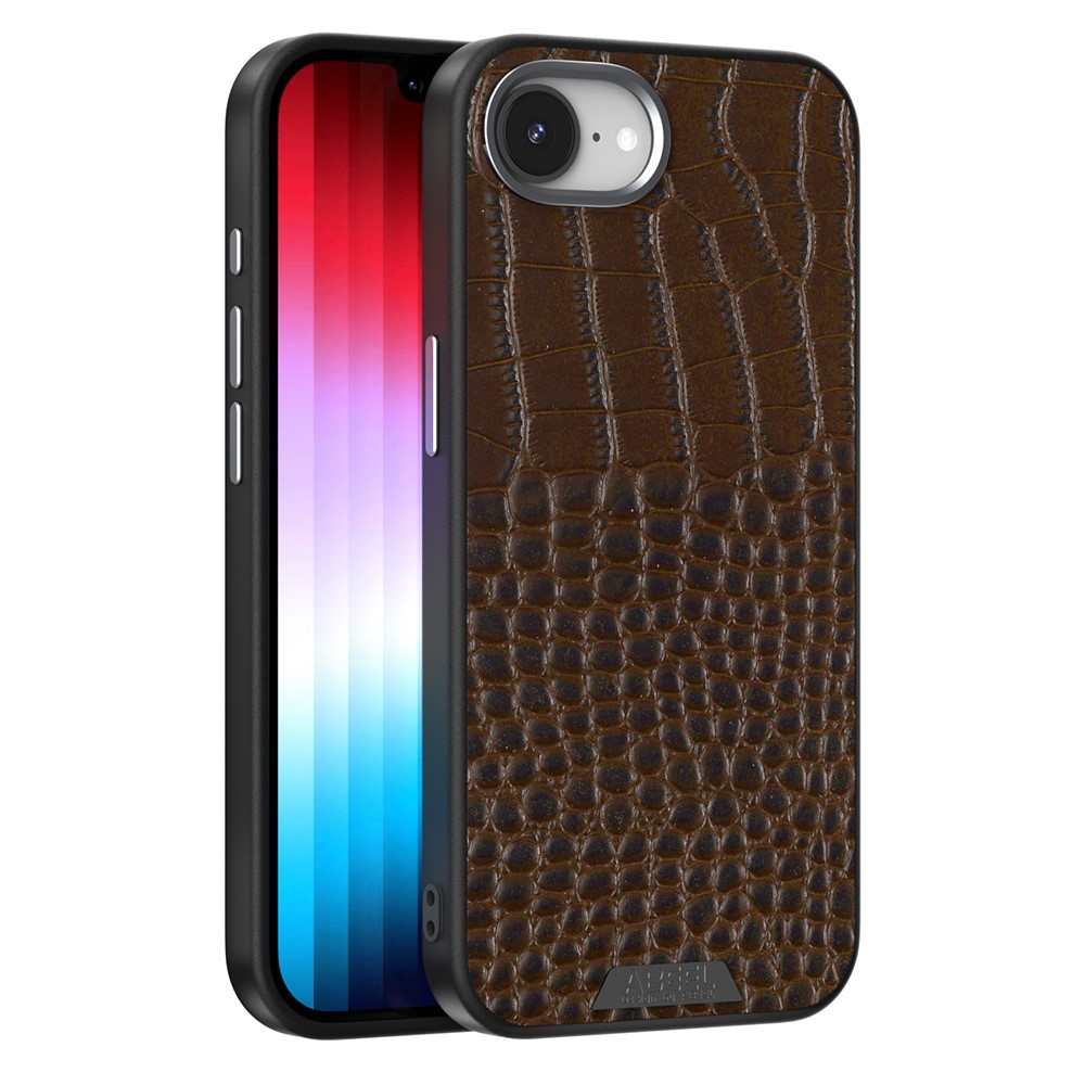 ABEEL For iPhone 16e Case Compatible with MagSafe Crocodile Texture Micro-Embossing Back Cover - Coffee