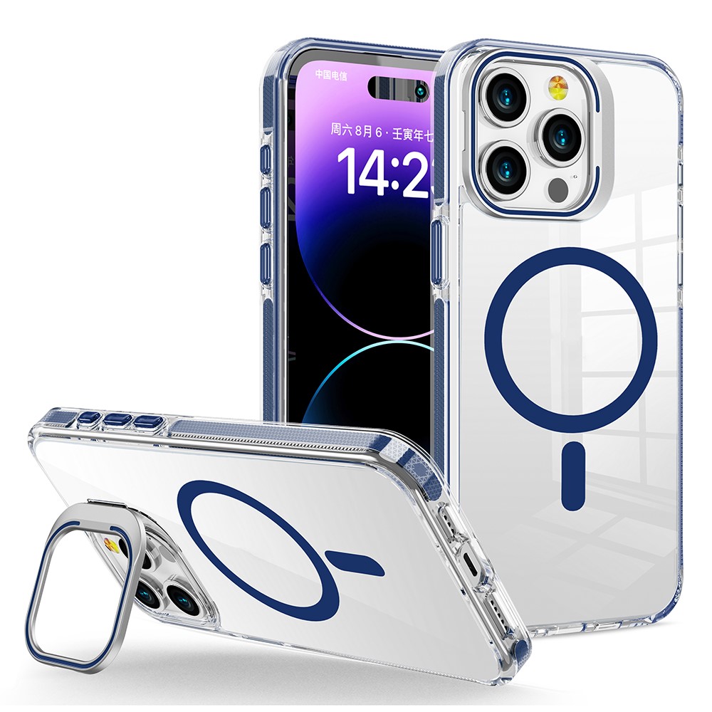 For iPhone 14 Pro Max Case Compatible with MagSafe TPU + PC Phone Cover with Lens Kickstand - Sapphire