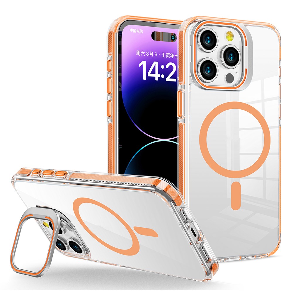 For iPhone 13 Pro Case Compatible with MagSafe TPU + PC Phone Cover with Lens Kickstand - Orange