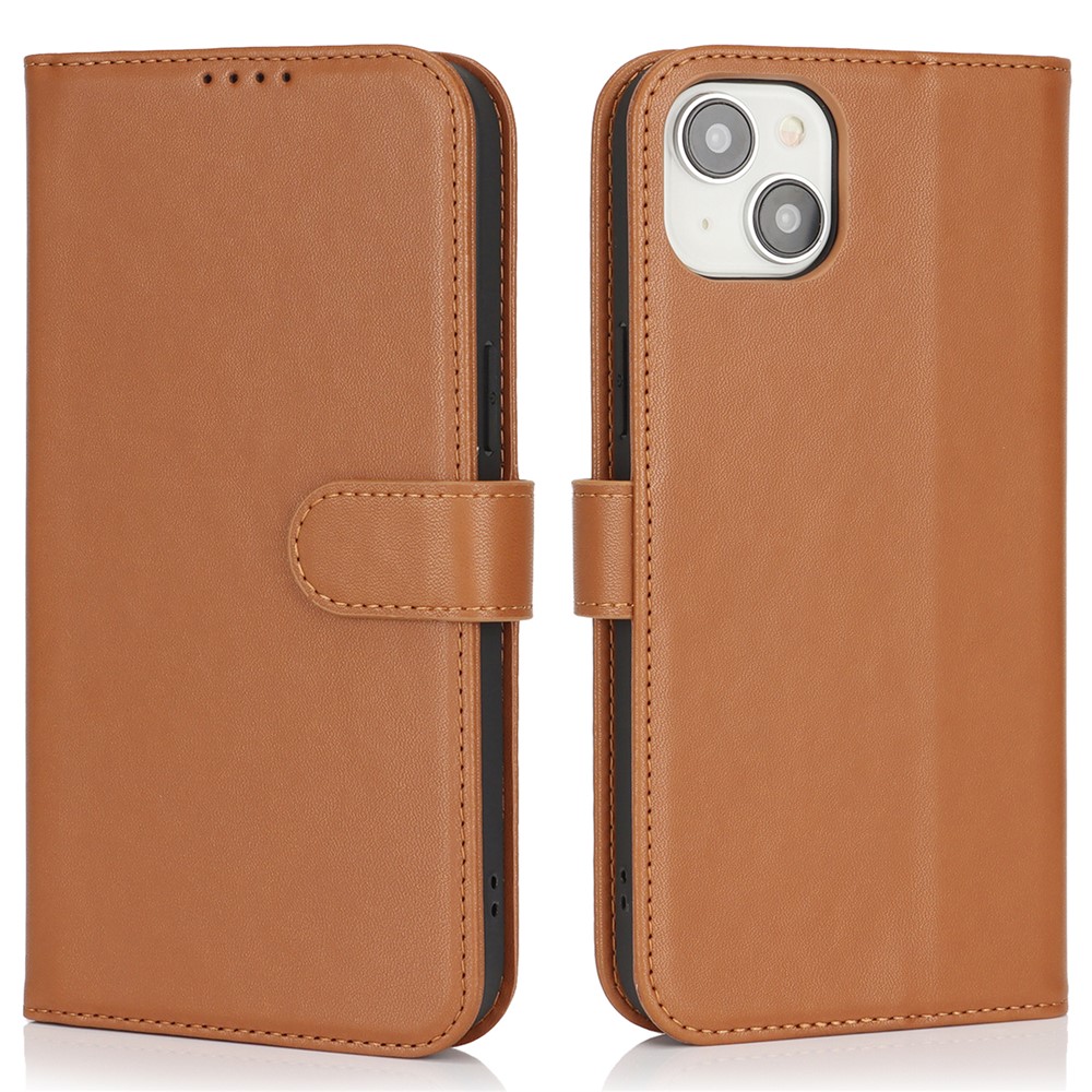 For iPhone 13 mini Stand Case Shockproof Leather Wallet Phone Cover - Light Brown