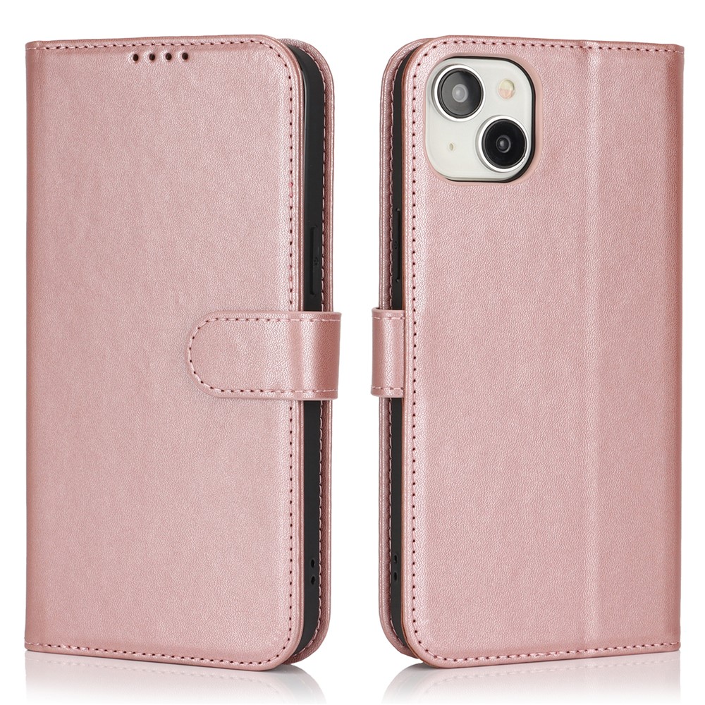 For iPhone 13 mini Stand Case Shockproof Leather Wallet Phone Cover - Rose Gold