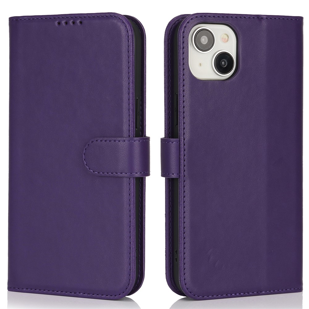 For iPhone 15 Stand Case Shockproof Leather Wallet Phone Cover - Dark Purple
