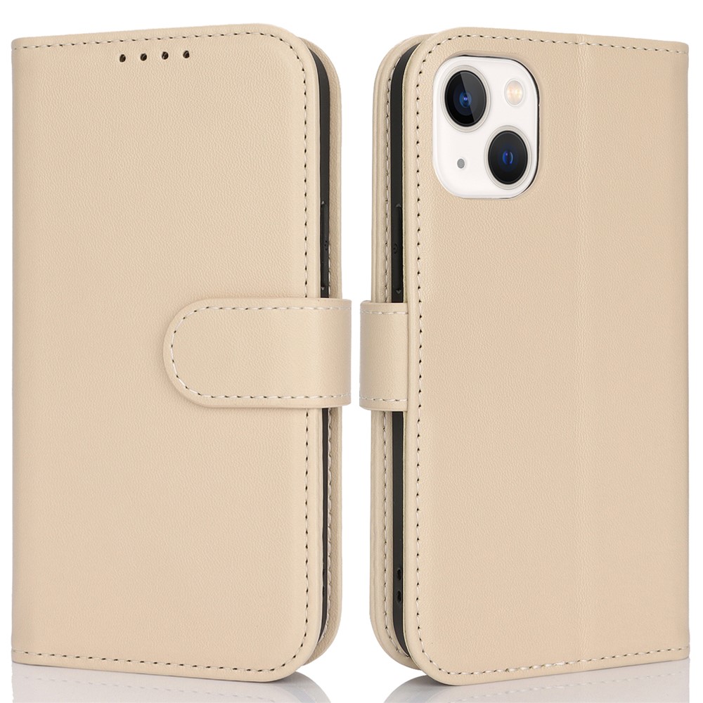For iPhone 15 Stand Case Shockproof Leather Wallet Phone Cover - Beige