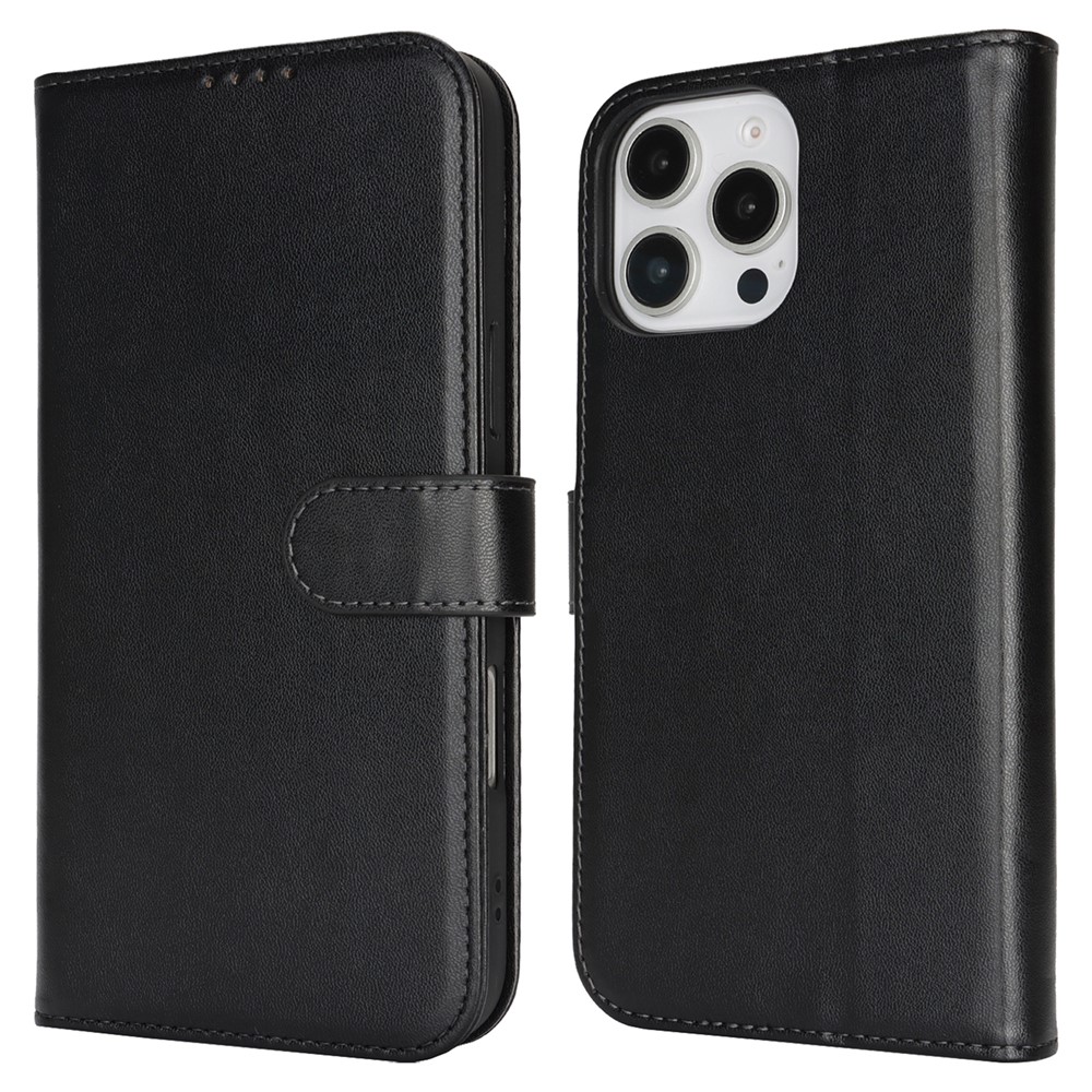 For iPhone 16 Pro Stand Case Shockproof Leather Wallet Phone Cover - Black