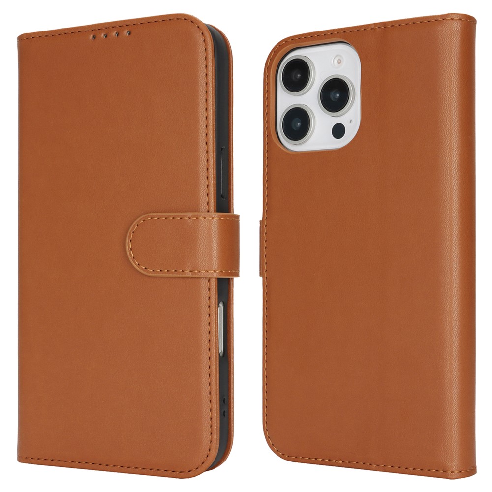 For iPhone 16 Pro Stand Case Shockproof Leather Wallet Phone Cover - Light Brown