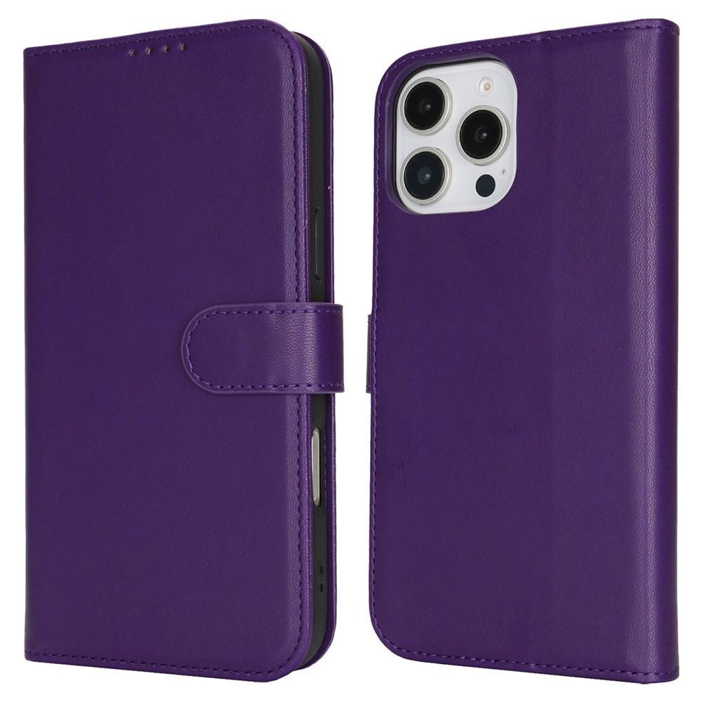 For iPhone 16 Pro Stand Case Shockproof Leather Wallet Phone Cover - Dark Purple