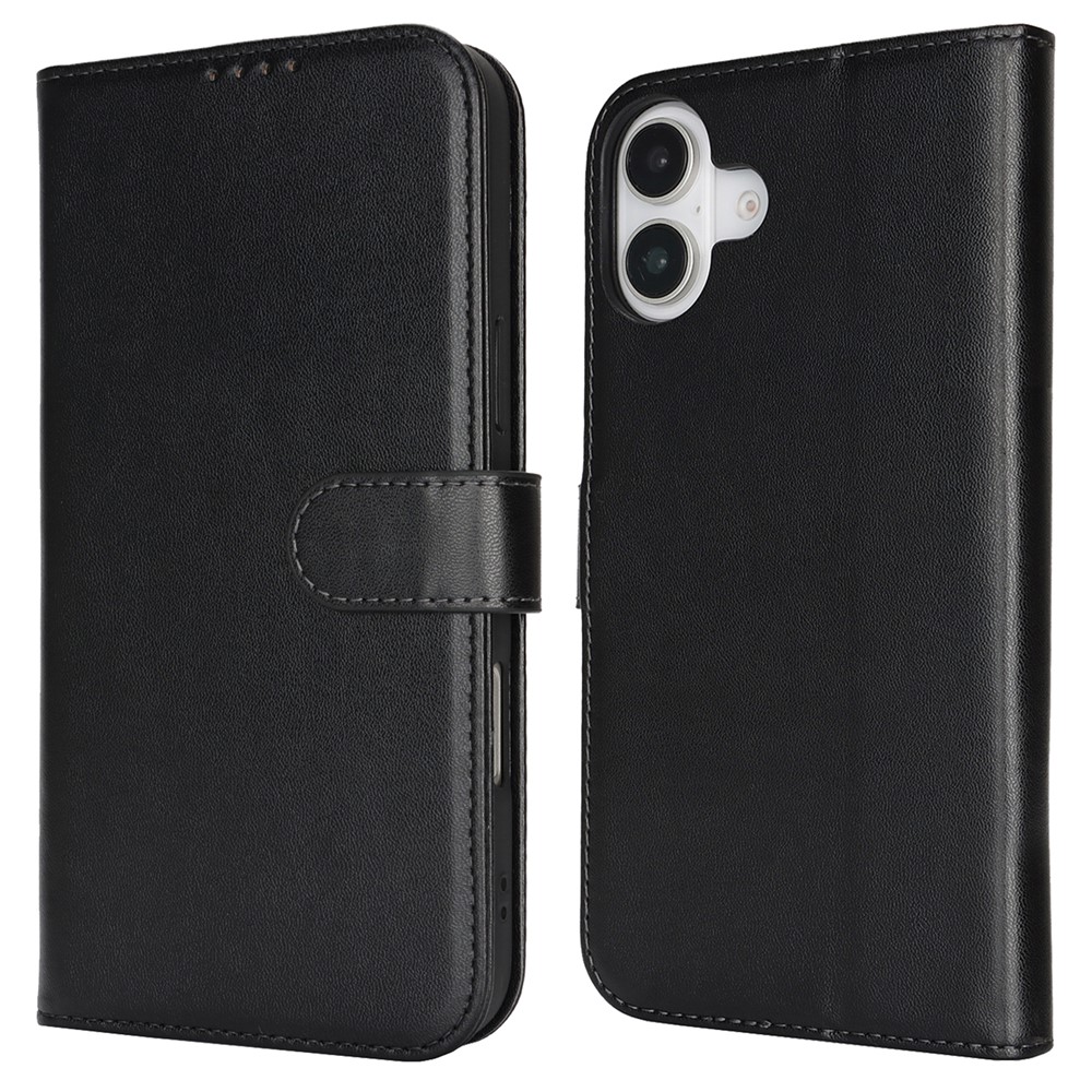 For iPhone 16 Plus Stand Case Shockproof Leather Wallet Phone Cover - Black