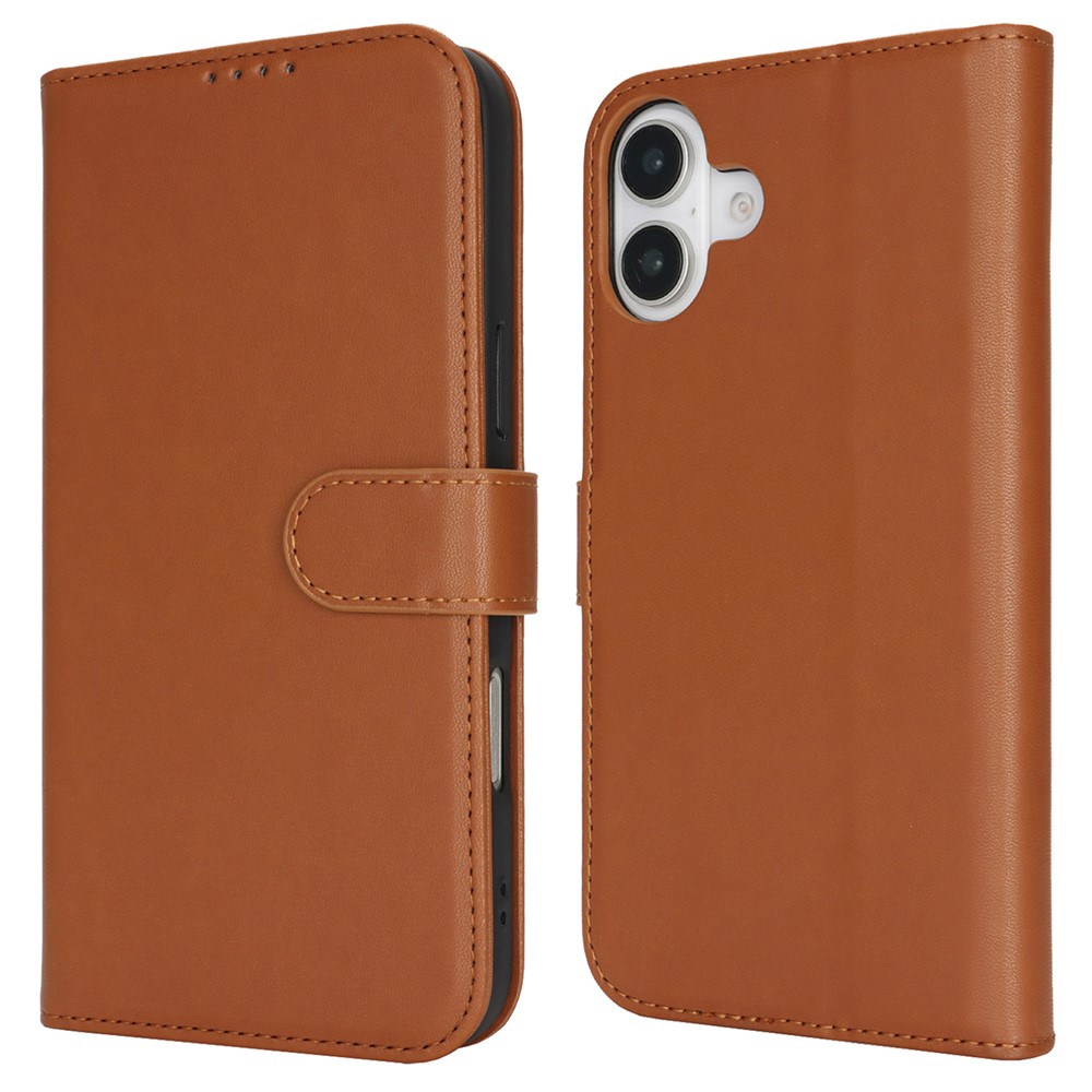 For iPhone 16 Plus Stand Case Shockproof Leather Wallet Phone Cover - Light Brown