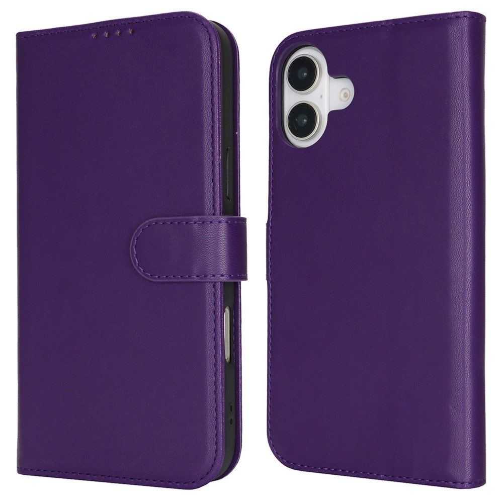 For iPhone 16 Plus Stand Case Shockproof Leather Wallet Phone Cover - Dark Purple