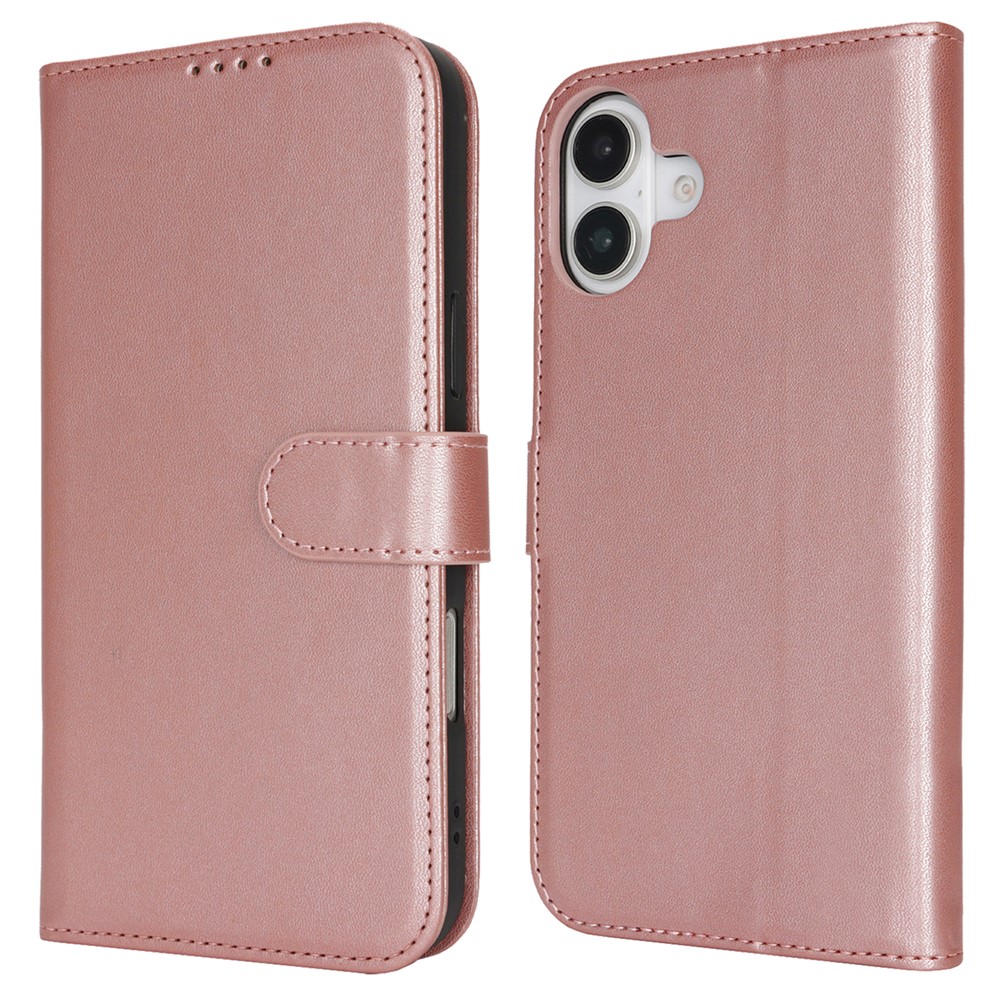 For iPhone 16 Plus Stand Case Shockproof Leather Wallet Phone Cover - Rose Gold
