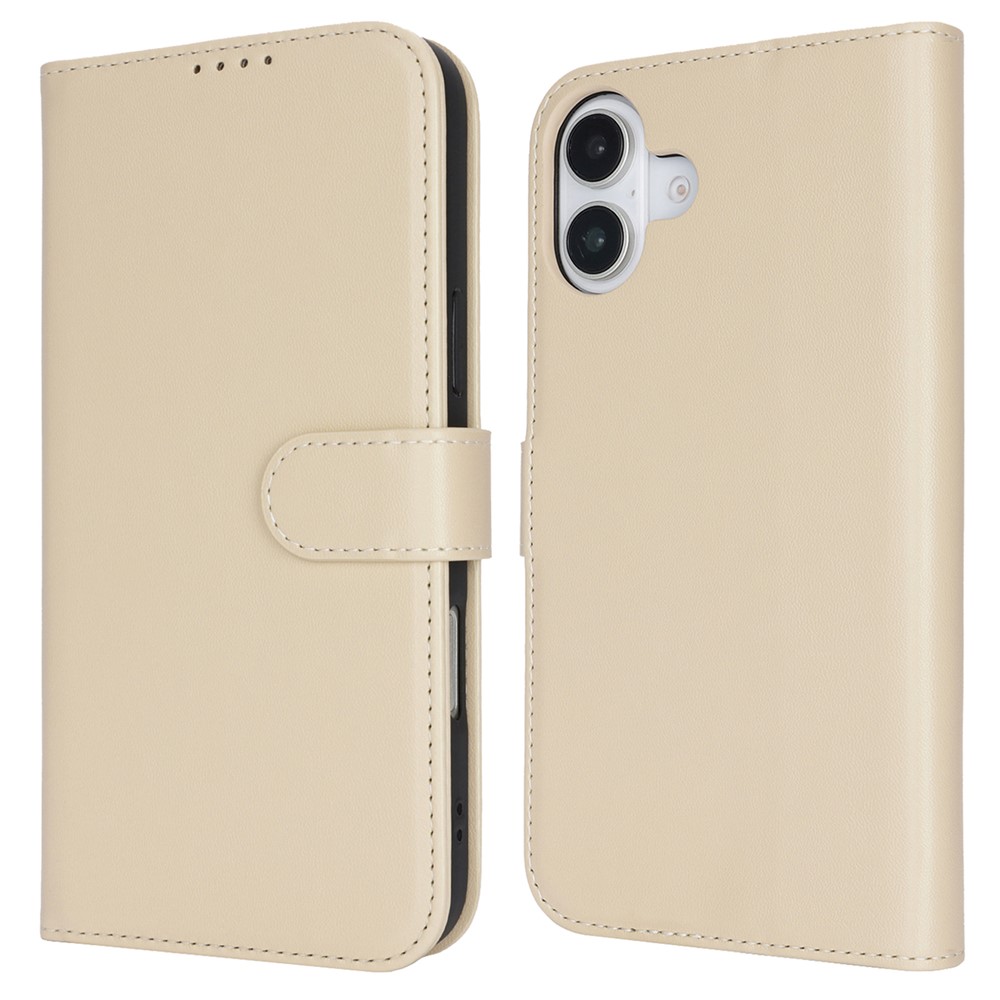 For iPhone 16 Plus Stand Case Shockproof Leather Wallet Phone Cover - Beige