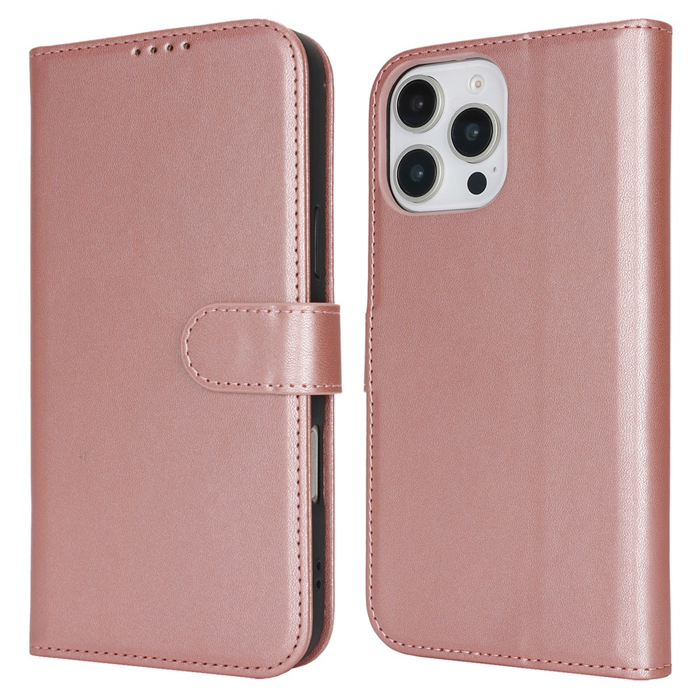 For iPhone 16 Pro Max Stand Case Shockproof Leather Wallet Phone Cover - Rose Gold