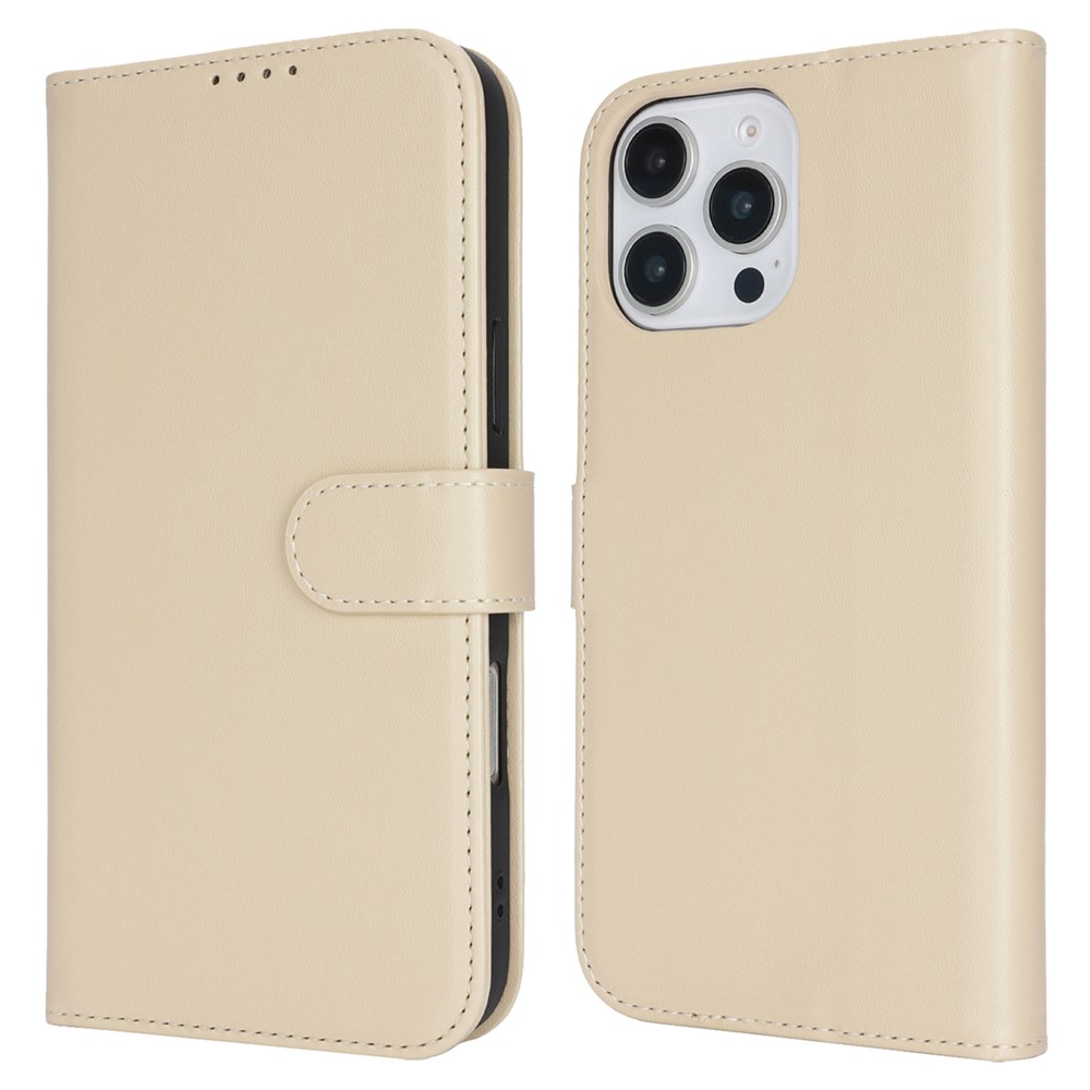 For iPhone 16 Pro Max Stand Case Shockproof Leather Wallet Phone Cover - Beige