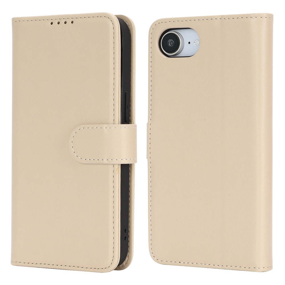 For iPhone 16e Stand Case Shockproof Leather Wallet Phone Cover - Beige