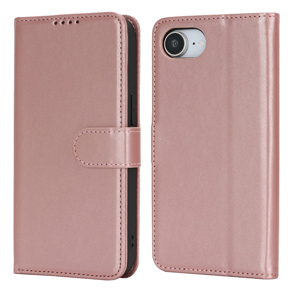 For iPhone 16e Stand Case Shockproof Leather Wallet Phone Cover - Rose Gold