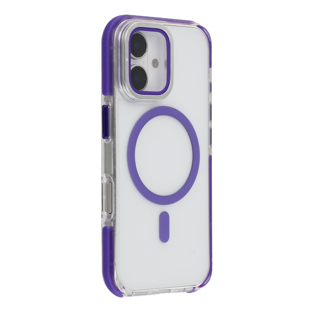 For iPhone 16 Plus Magnetic Case TPU Acrylic Clear Phone Back Cover with Lens Protector Kickstand - Purple