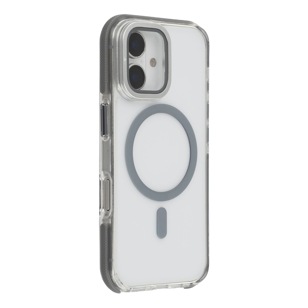 For iPhone 16 Plus Magnetic Case TPU Acrylic Clear Phone Back Cover with Lens Protector Kickstand - Grey