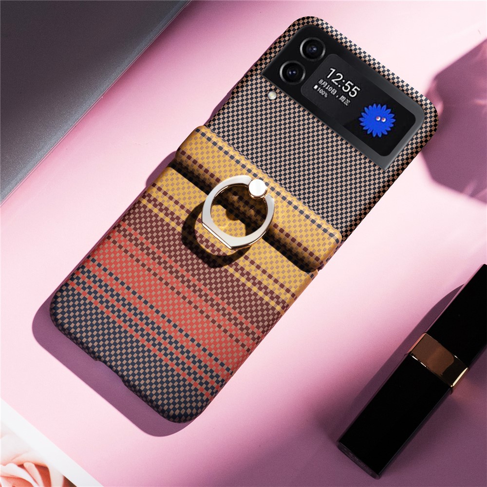 For Samsung Galaxy Z Flip4 5G  /  Flip3 5G Case Ring Holder Kickstand PC Phone Cover - Yellow