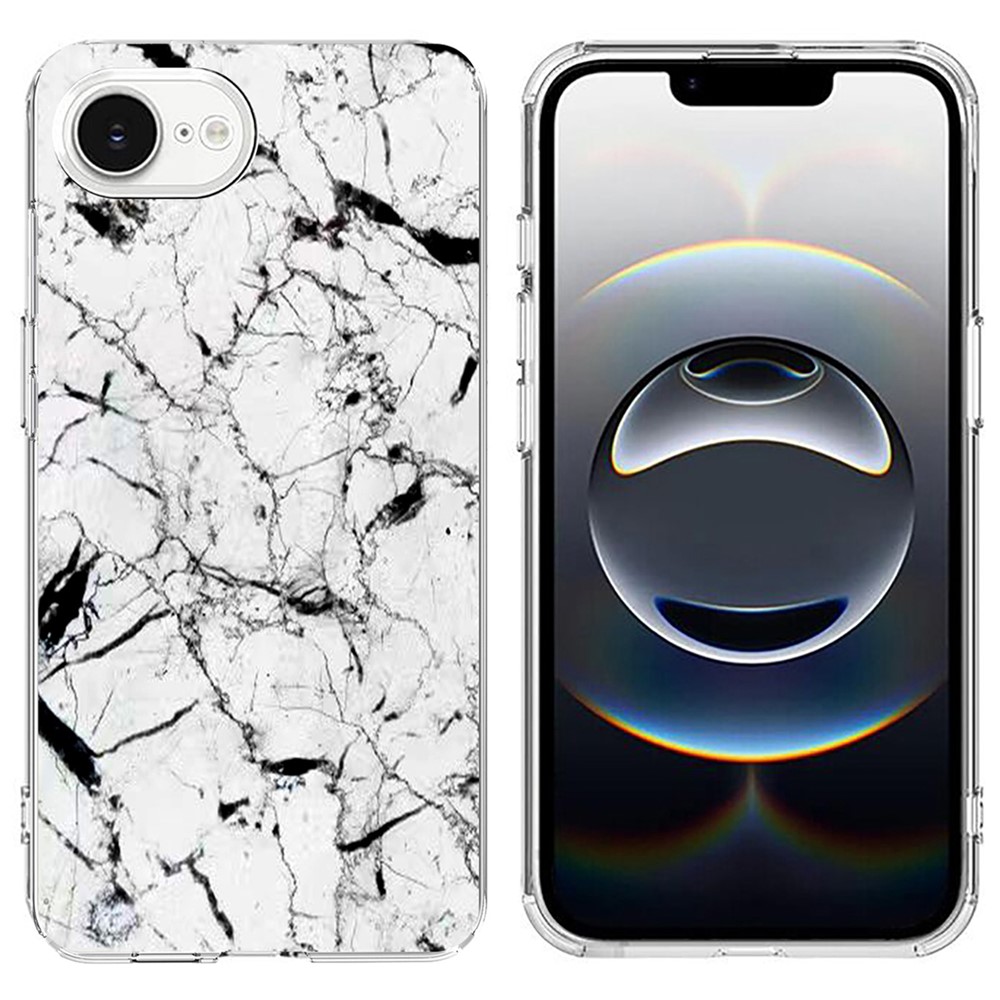 For iPhone 16e Case Marble Pattern Printing Soft TPU Phone Cover - White