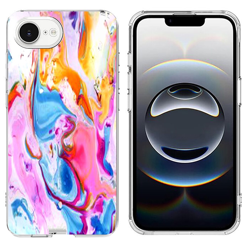 For iPhone 16e Case Marble Pattern Printing Soft TPU Phone Cover - Colorful