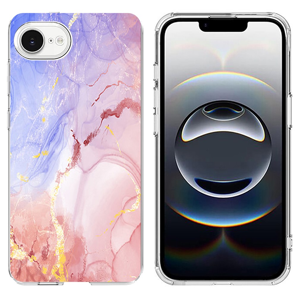 For iPhone 16e Case Marble Pattern Printing Soft TPU Phone Cover - Pink