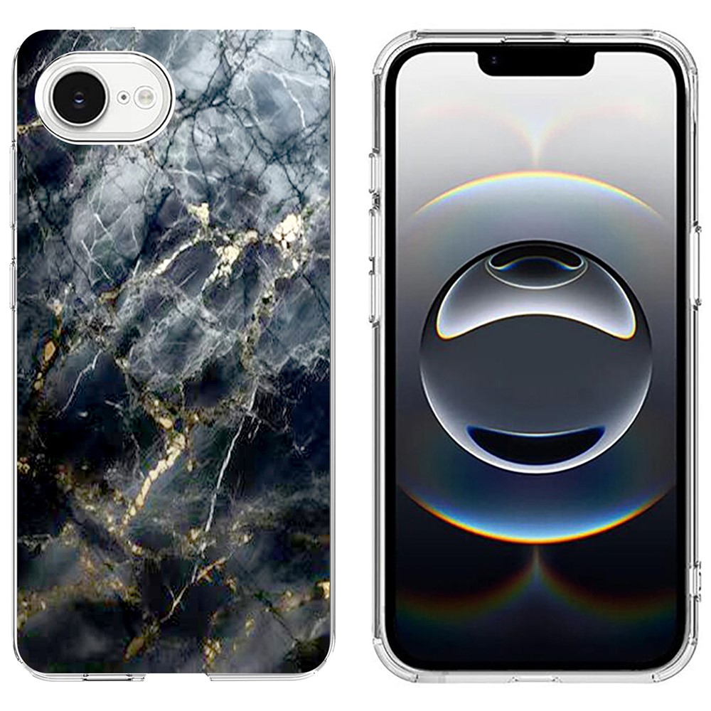 For iPhone 16e Case Marble Pattern Printing Soft TPU Phone Cover - Black
