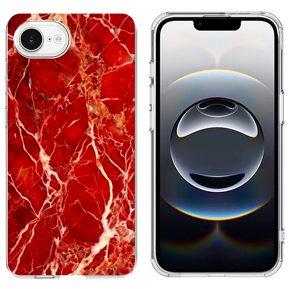 For iPhone 16e Case Marble Pattern Printing Soft TPU Phone Cover - Red