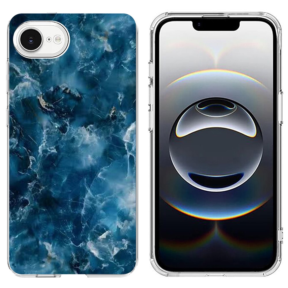 For iPhone 16e Case Marble Pattern Printing Soft TPU Phone Cover - Grey