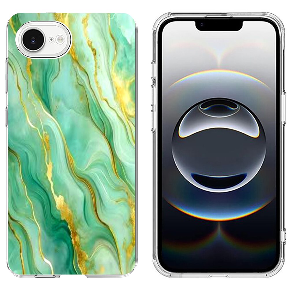 For iPhone 16e Case Marble Pattern Printing Soft TPU Phone Cover - Green