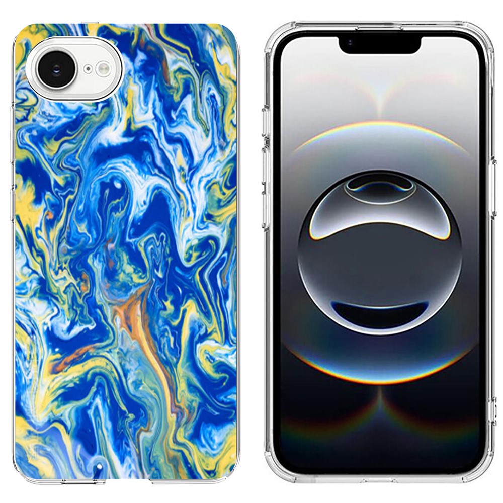 For iPhone 16e Case Marble Pattern Printing Soft TPU Phone Cover - Sky Blue