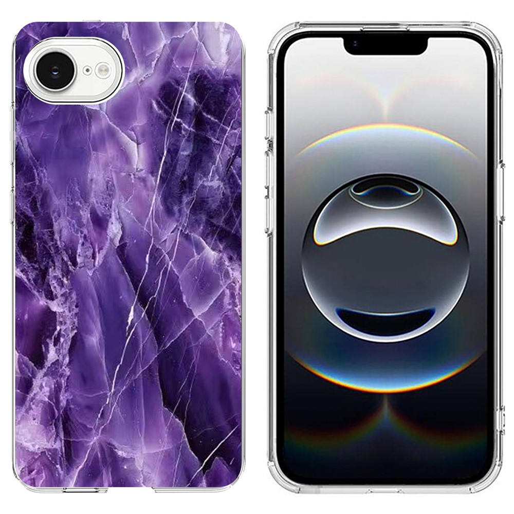 For iPhone 16e Case Marble Pattern Printing Soft TPU Phone Cover - Purple