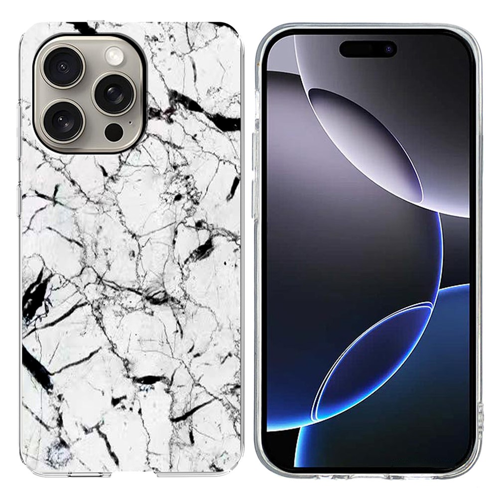 For iPhone 16 Pro Case Marble Pattern Printing Soft TPU Phone Cover - White