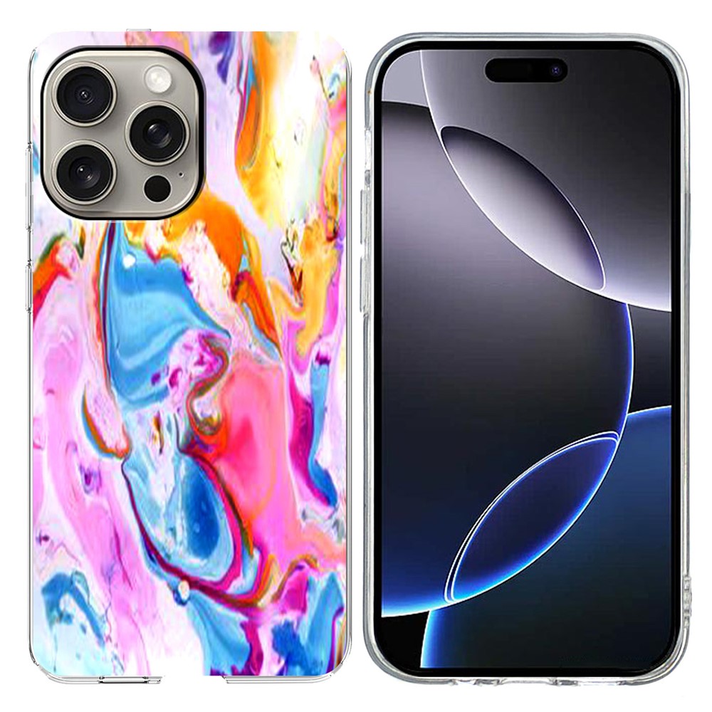 For iPhone 16 Pro Case Marble Pattern Printing Soft TPU Phone Cover - Colorful