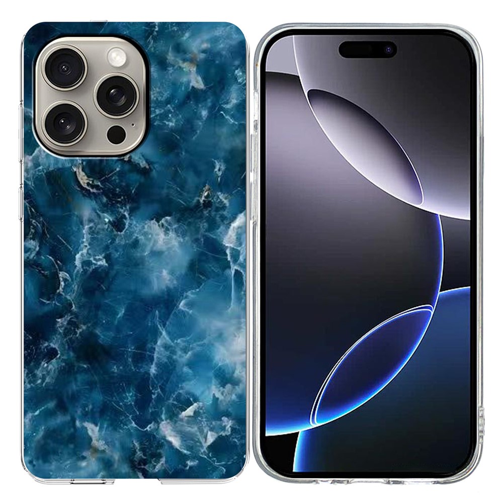 For iPhone 16 Pro Case Marble Pattern Printing Soft TPU Phone Cover - Grey