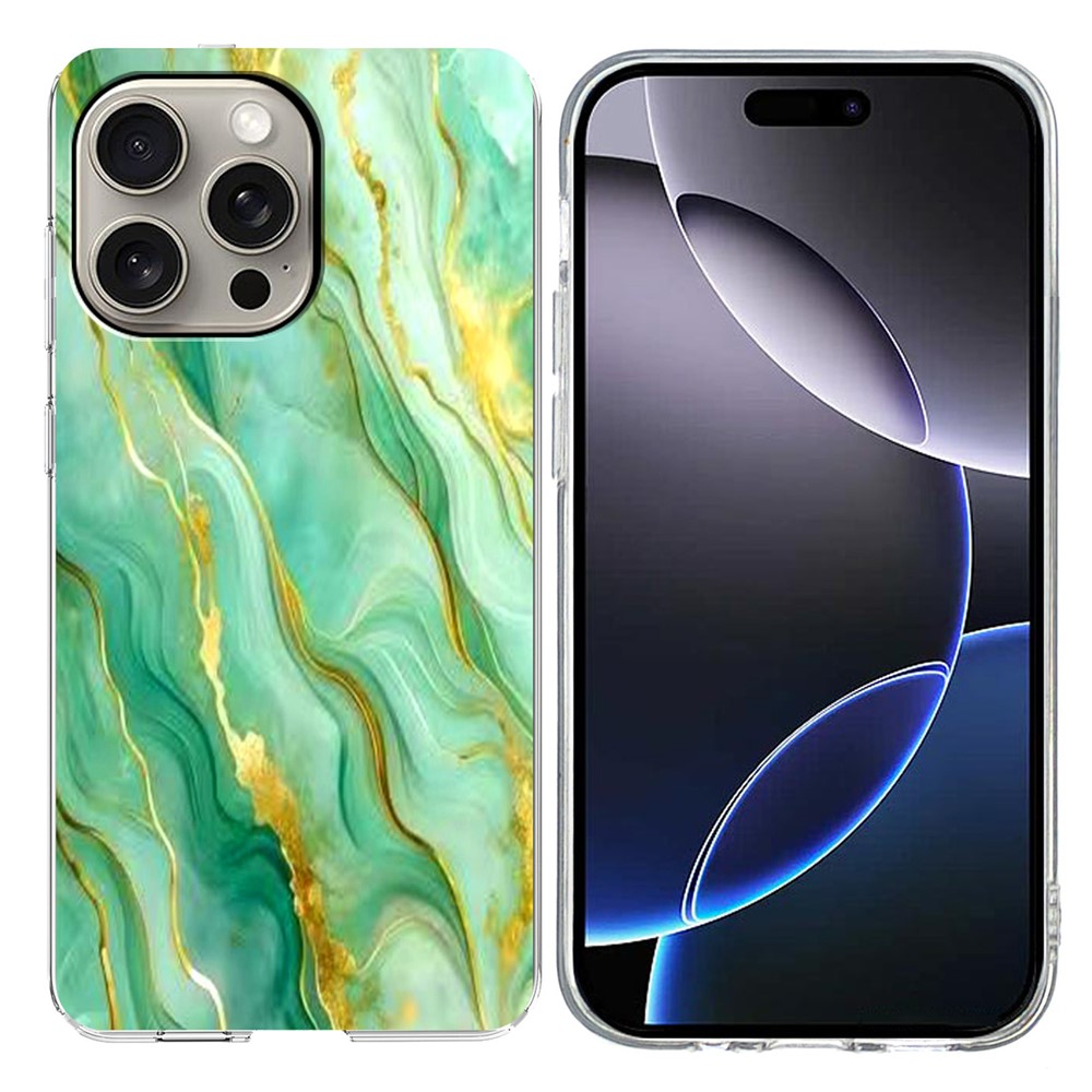 For iPhone 16 Pro Case Marble Pattern Printing Soft TPU Phone Cover - Green